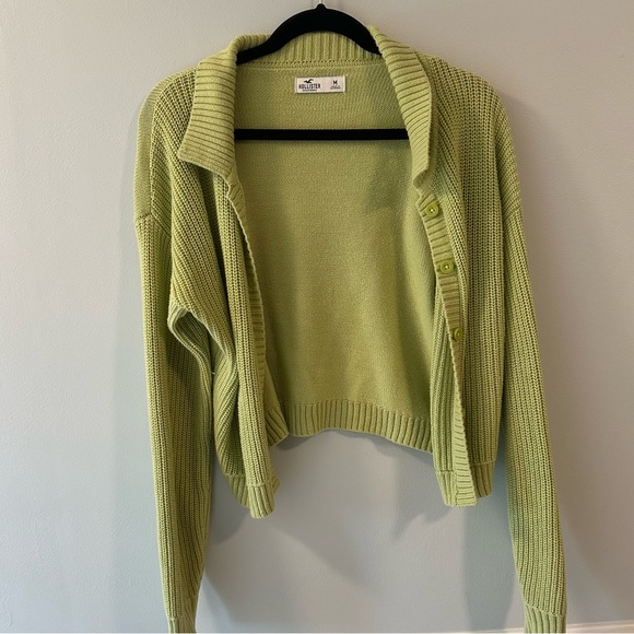 Hollister Cropped Cardigan In Light Green - Picture 2 of 5